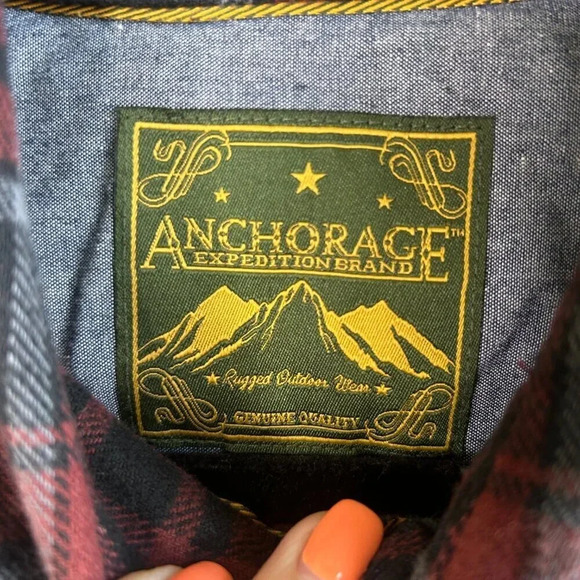 Anchorage Expedition Red Black Plaid Cotton Flannel Button Front Shirt Large - Picture 2 of 5